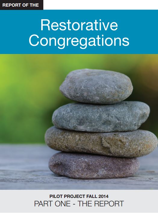 front page of a document with the words "Restorative Congregations" above an image of stacked stones