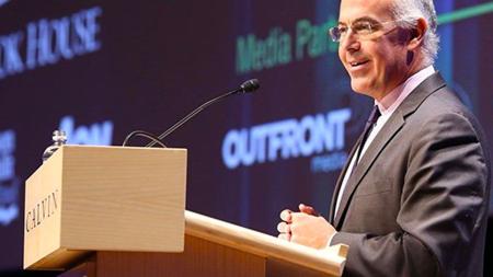 David Brooks speaking at the Calvin January Series