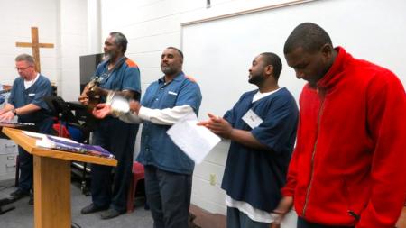 Choir sings during worship