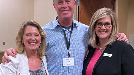 Ruth Haley Barton (left), Rob Dixon (center), and Elaine May (right) at the dinner to celebrate 25 years of women’s ordination in the CRCNA.
