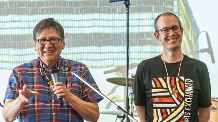 Rev. Albert Postma (right) with Adrian Jacobs at the Canadian National Gathering in 2023.
