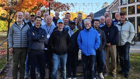Finishing Well attendees (later-career pastors) at a retreat center on Lake Michigan in October 2024. They are joined by The Right Foot Gathering attendees (early-career pastors), whose event took place there at the same time. 