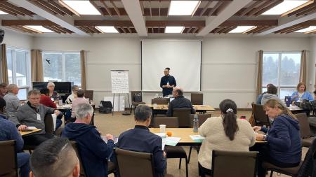 Sebastian Maldonado shares with participants during a retreat focused on being a multicultural church.