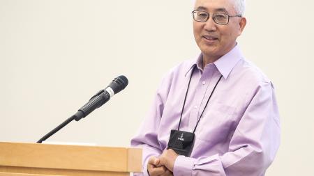 Rev. Edward Yoon speaking to Synod 2024. 