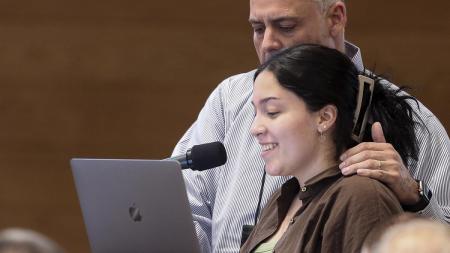 Samantha Sebastia with her father at Synod 2023.
