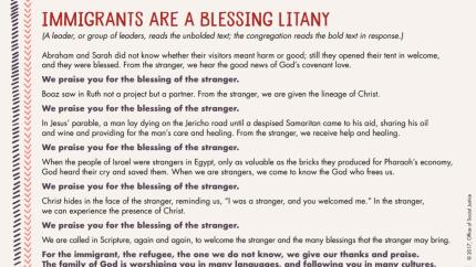 image contents: a prayer titled "Immigrants Are a Blessing Litany"