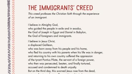 A cream background with the words "The Immigrants Creed"