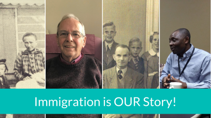 a collage of pictures of people with the text "Immigration is Our Story!"