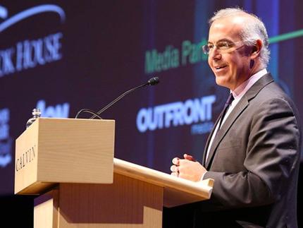 David Brooks speaking at the Calvin January Series