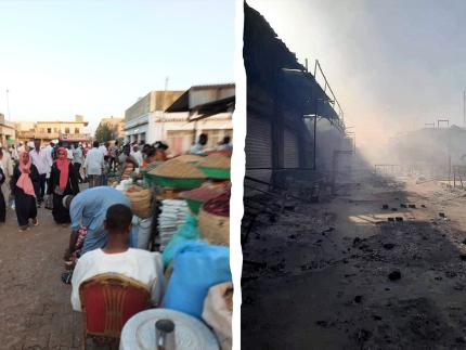 Sudan streets before and after the recent bombing.