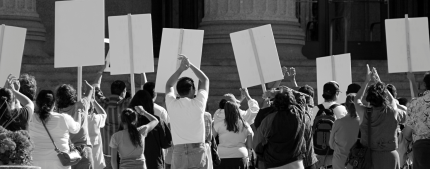 black and white photo of people protesting 