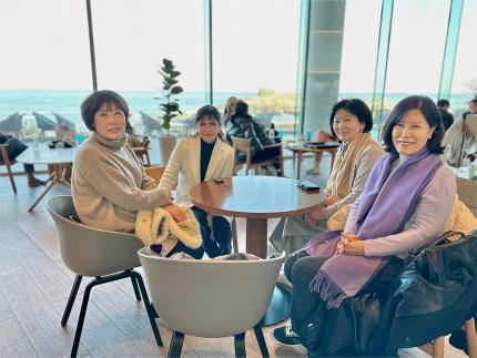 Deibi Lapien Kapojos (center left), GCB global coordinator, with leaders Uni Cho and Grace Paek in Korea.