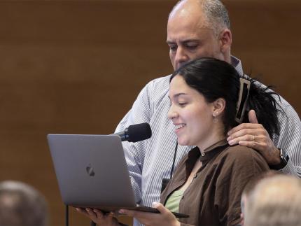 Samantha Sebastia with her father at Synod 2023.