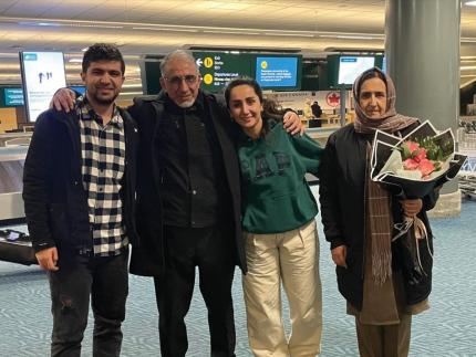 Hassina and Wali with her parents upon arrival in Canada
