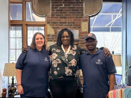 Ashley and Shalom with Dewoun Hayes, former assistant director of advancement services and director of the SALT Program at Trinity.