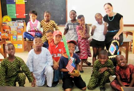 Tara Meekhof with Hillcrest students