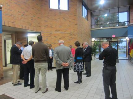 Early morning prayer at the CRC's Grand Rapids office.