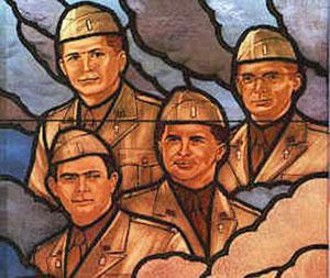 An image of the Four Chaplains from a U.S. Pentagon stained glass window. 