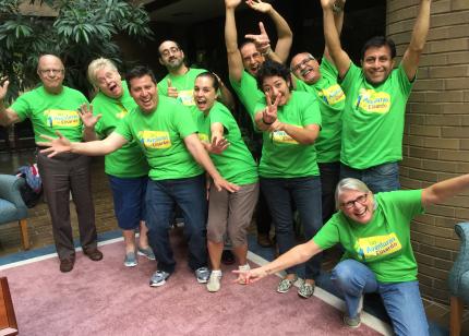 The BTGMI Spanish production team for Las Aventuras de Elisardo meets at the BTGMI headquarters to record the children’s drama.