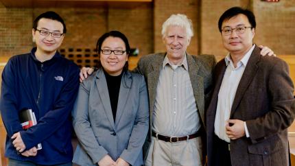 (left to right) Jin Li, Mary Ma, Nicholas Wolterstorff, and Jerry An