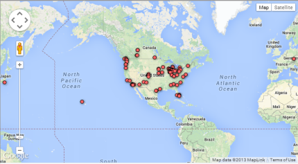 A map showing where CRC chaplains serve