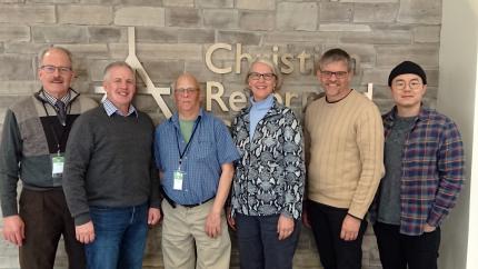 Karl Van Harn (left) with five current CPE students Peter Janssens, Joseph Bowman,  Naomi Ludeman Smith, Tim Luimes, and Shaun Jung.