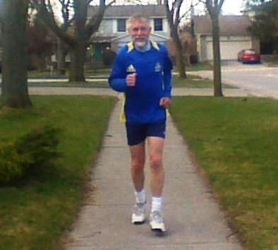 John de Vries practices for the Boston Marathon.