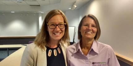 Karina Gould (left) poses with World Renew-Canada Director Ida Kaastra-Mutoigo