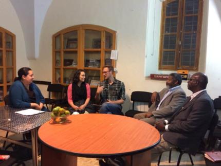 Left to right: Shannon Jammal-Hollemans, Kevin and Anna Kornelis ( CRC members who are currently teaching in Bethlehem), Reggie Smith and Colin Watson, Sr.