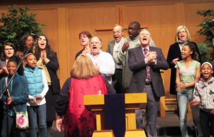 The combined choir sings at this week’s Martin Luther King, Jr. Day service.