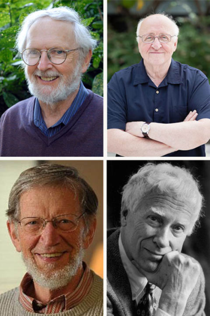 George Marsden (top left), Richard Mouw (top right), Alvin Plantinga (bottom left), and Nick Wolterstorff