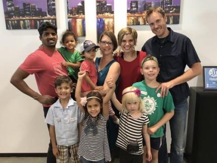 Michelle DePooter and family with Jeremy Benjamin and family at the Montreal Ministry to Seafarers