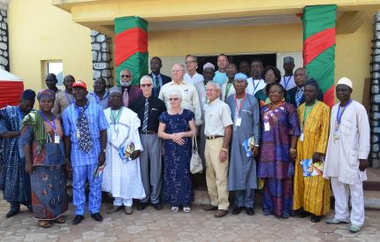 Participants of the anniversary celebration stand outside the chapel.