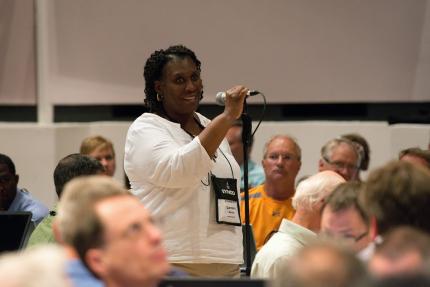 Elder delegate Lenore Maine, Classis Hackensack: “You need a new engine to make [the new car] go further!”