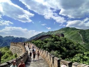 Visitors walk along the Great Wall of China
