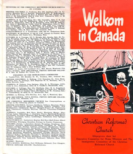 A pamphlet used by members of the Canadian CRC to welcome immigrants to the country.